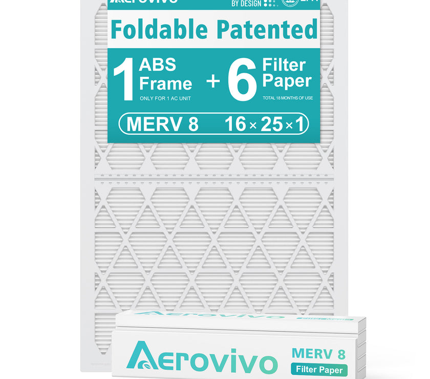 16x25x1 Air Filter MERV 8, 6 Pack Replaceable Filter Paper with Reusable ＆Foldable Frame