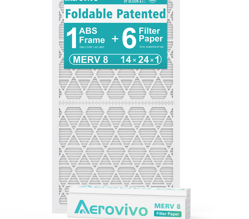 14x24x1 Air Filter MERV 8, 6 Pack Replaceable Filter Paper with Reusable ＆Foldable Frame