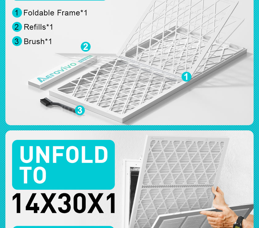 14x30x1 Air Filter MERV 8, 1 Pack Media with Reusable Frame, Reusable AC HVAC FurnaceFilter