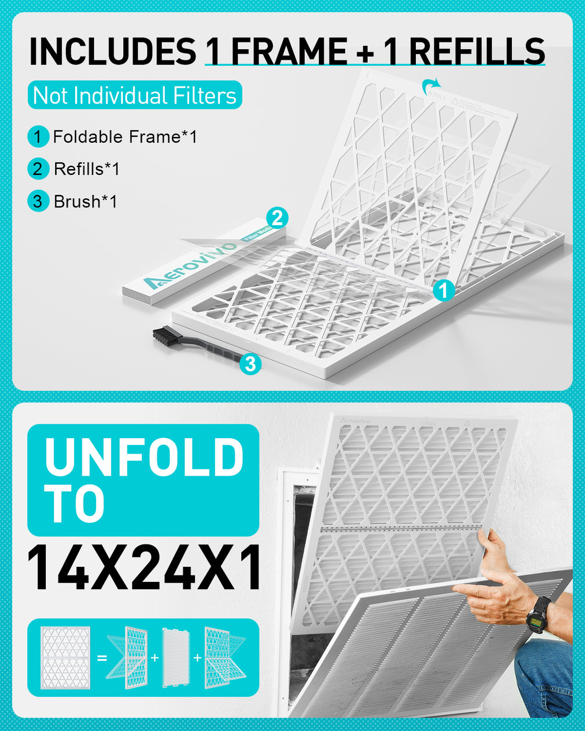 14x24x1 Air Filter MERV 8, 1 Pack Media with Reusable Frame, Reusable AC HVAC FurnaceFilter