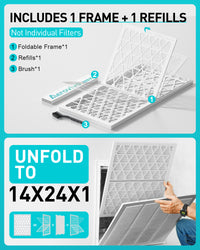 14x24x1 Air Filter MERV 8, 1 Pack Refills with1 Foldable ABS Frame, Reusable AC HVACFurnace Filter