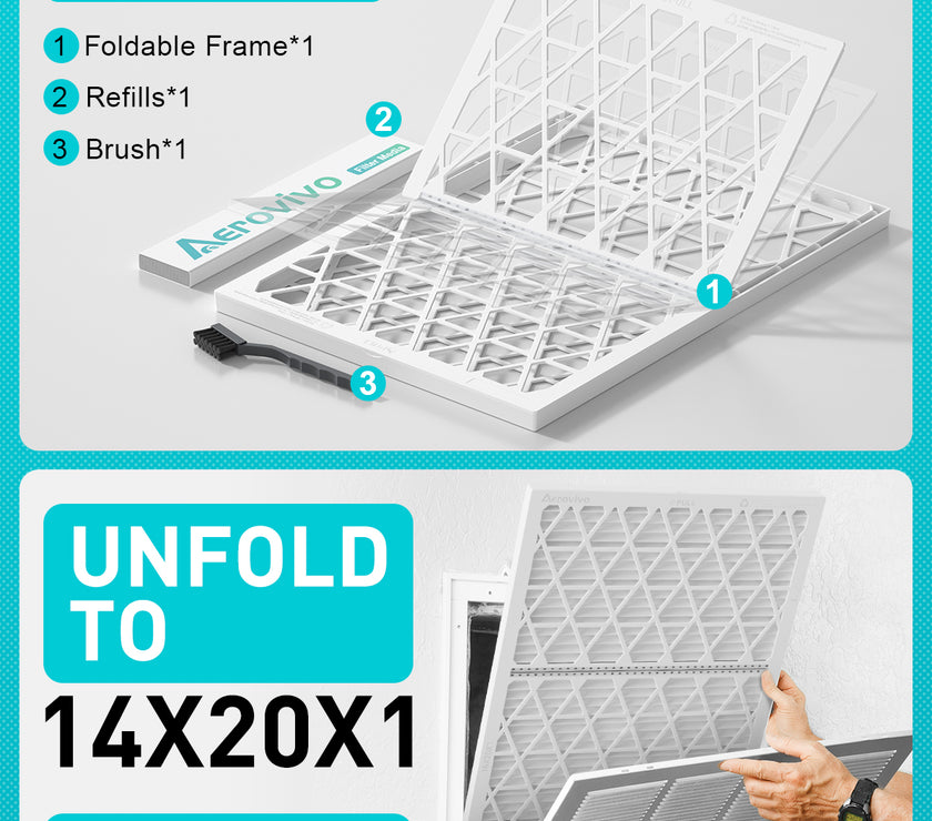 14x20x1 Air Filter MERV 8, 1 Pack Refills with1 Foldable ABS Frame, Reusable AC HVACFurnace Filter