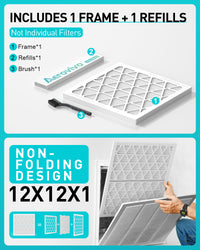 12x12x1 Air Filter MERV 8, 1 Pack Media with Reusable Frame, Reusable AC HVAC FurnaceFilter