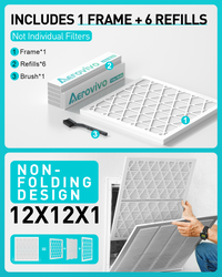 12x12x1 Air Filter MERV 11, 6 Pack Refills with 1 Foldable ABS Frame, Reusable AC HVAC Furnace Filter