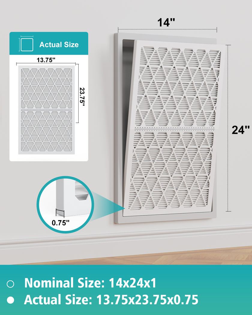 14x24x1 Air Filter MERV 8, 6 Pack Replaceable Filter Paper with Reusable ＆Foldable Frame