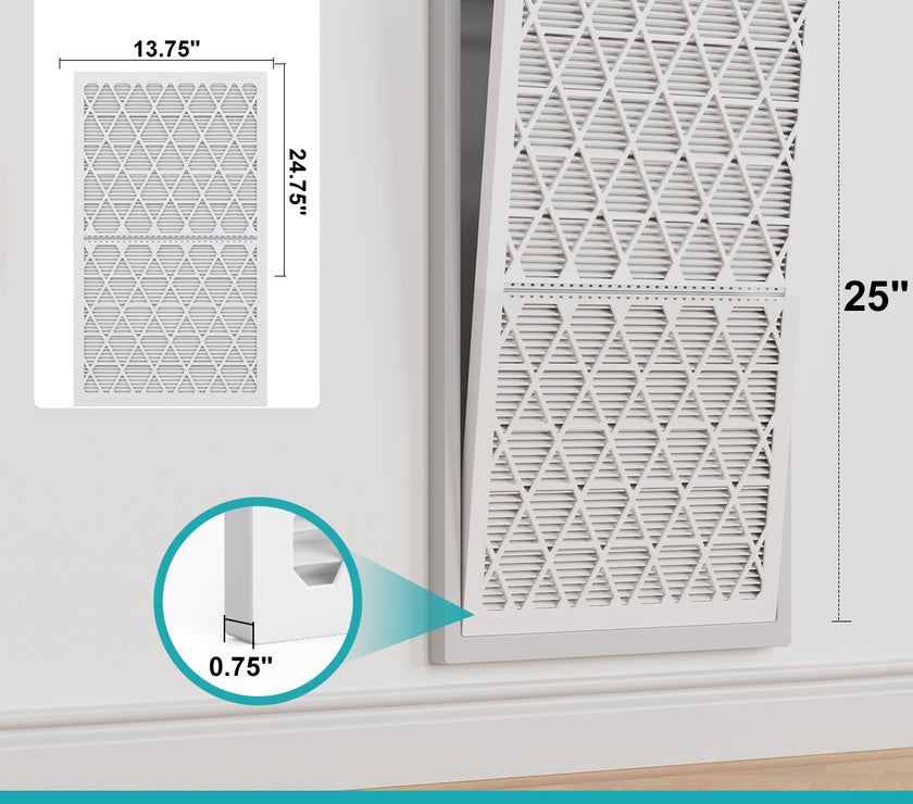 14x25x1 Air Filter MERV 8, 6 Pack Replaceable Filter Paper with Reusable ＆Foldable Frame