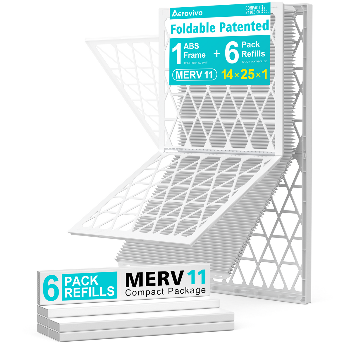 14x24x1 Air Filter MERV 11, 6 Pack Refills with 1 ABS Frame, Reusable AC HVAC Furnace Filter