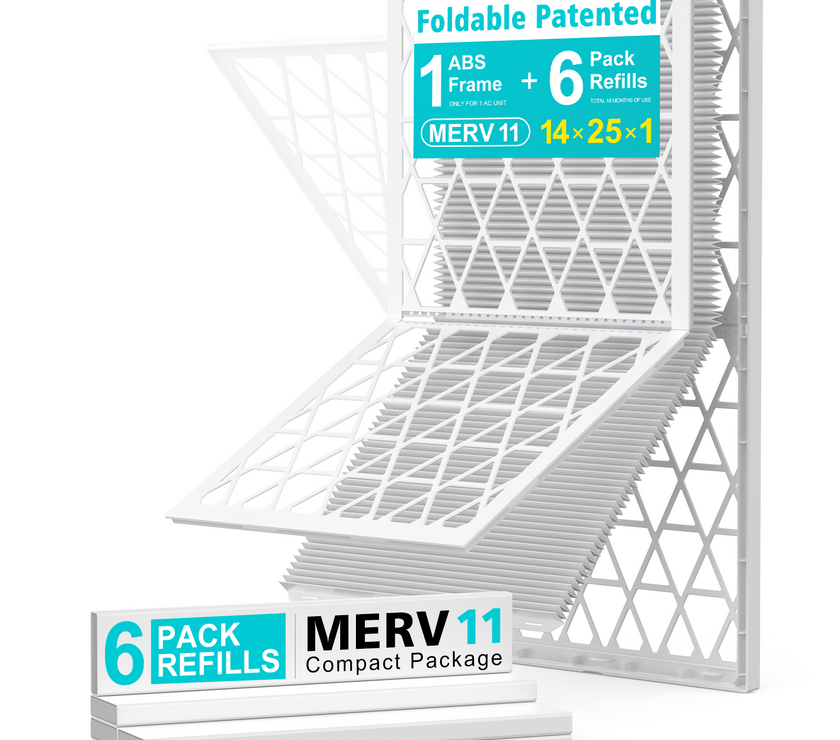 14x24x1 Air Filter MERV 11, 6 Pack Refills with 1 ABS Frame, Reusable AC HVAC Furnace Filter
