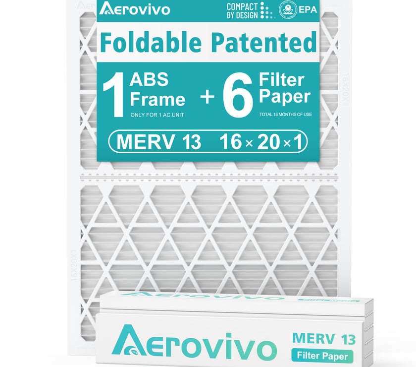 16x20x1 Air Filter MERV 13, 6 Pack Replaceable Filter Paper with Reusable ＆Foldable Frame