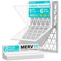 16x25x1 Air Filter MERV 11, 6 Pack Refills with 1 ABS Frame, Reusable AC HVAC Furnace Filter