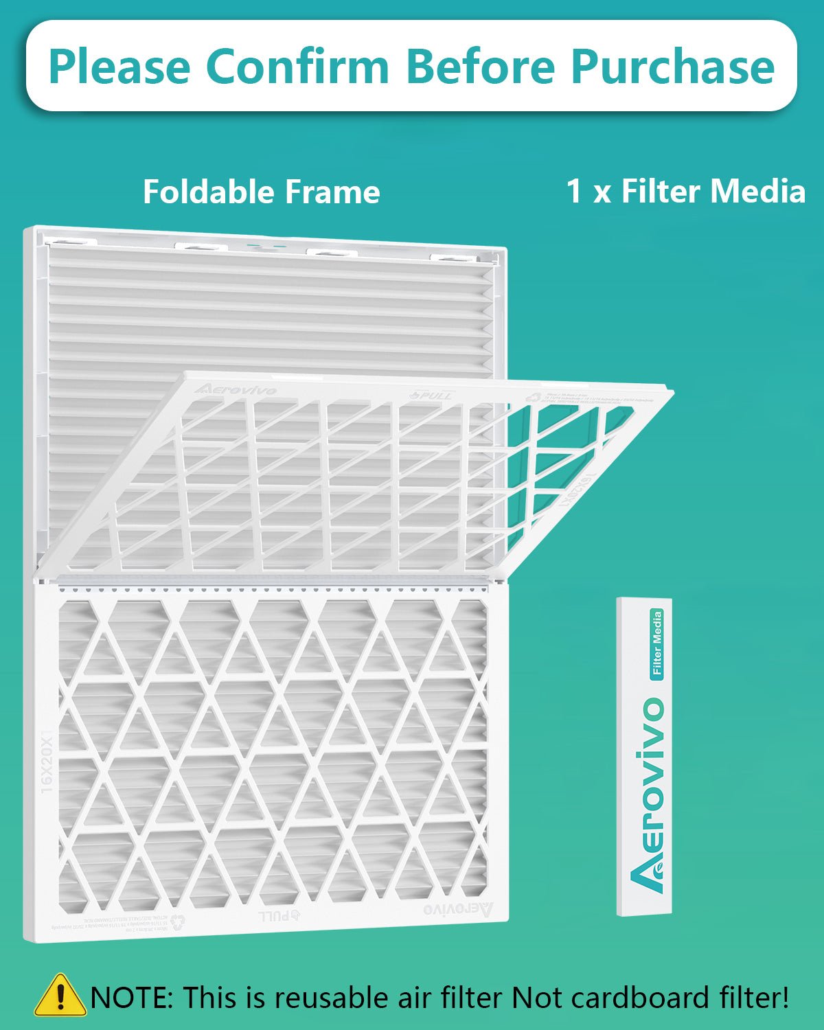 16x20x1 Air Filter MERV 13, 1 Pack Media with Reusable Frame