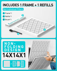 14x14x1 Air Filter MERV 8, 1 Pack Media with Reusable Frame, Reusable AC HVAC FurnaceFilter