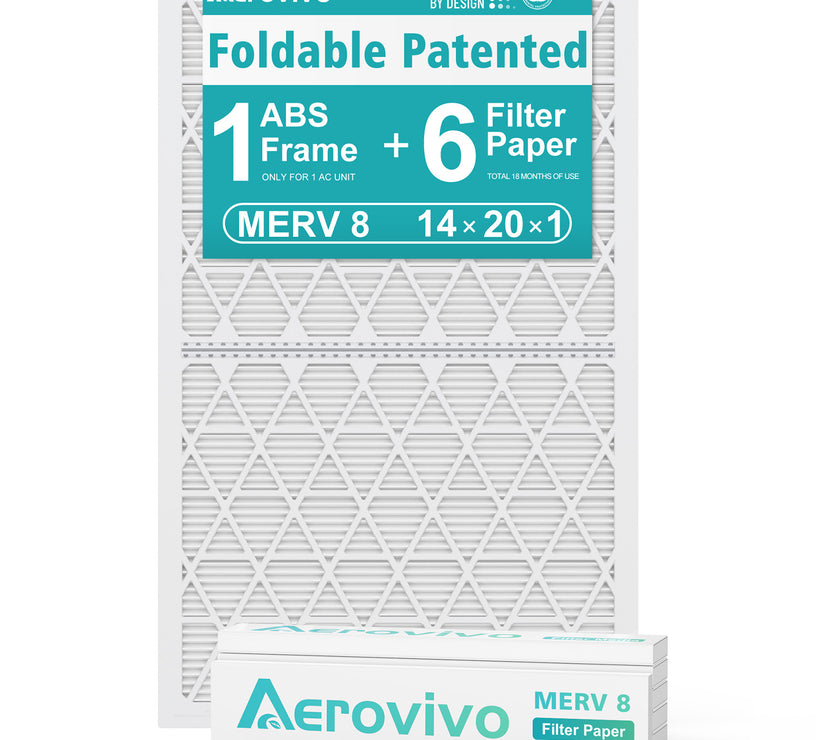 14x20x1 Air Filter MERV 8, 6 Pack Replaceable Filter Paper with Reusable ＆Foldable Frame