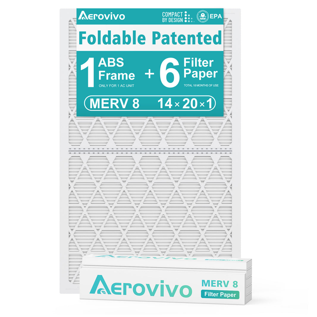 14x20x1 Air Filter MERV 8, 6 Pack Replaceable Filter Paper with Reusable ＆Foldable Frame