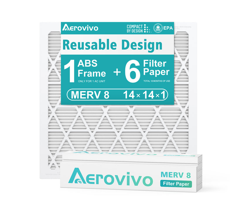 14x14x1 Air Filter MERV 8, 6 Pack Replaceable Filter Paper with Reusable Frame