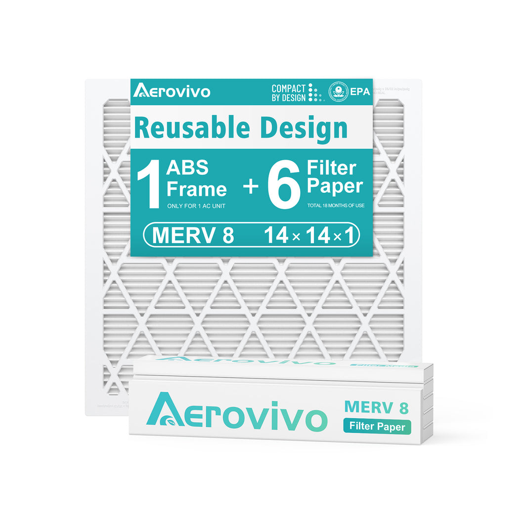 14x14x1 Air Filter MERV 8, 6 Pack Replaceable Filter Paper with Reusable Frame