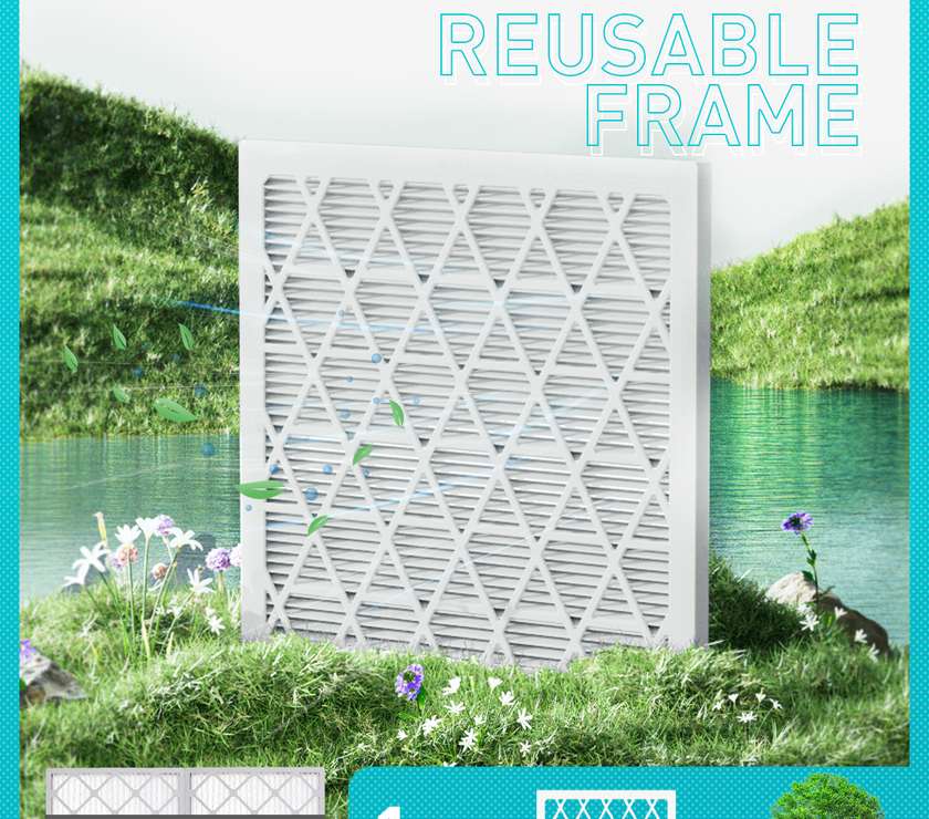 14x30x1 Air Filter MERV 11, 6 Pack Refills with 1 ABS Frame, Reusable AC HVAC Furnace Filter