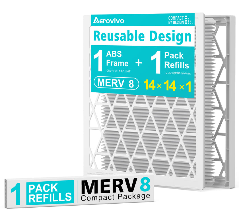 14x14x1 Air Filter MERV 8, 1 Pack Media with Reusable Frame, Reusable AC HVAC FurnaceFilter
