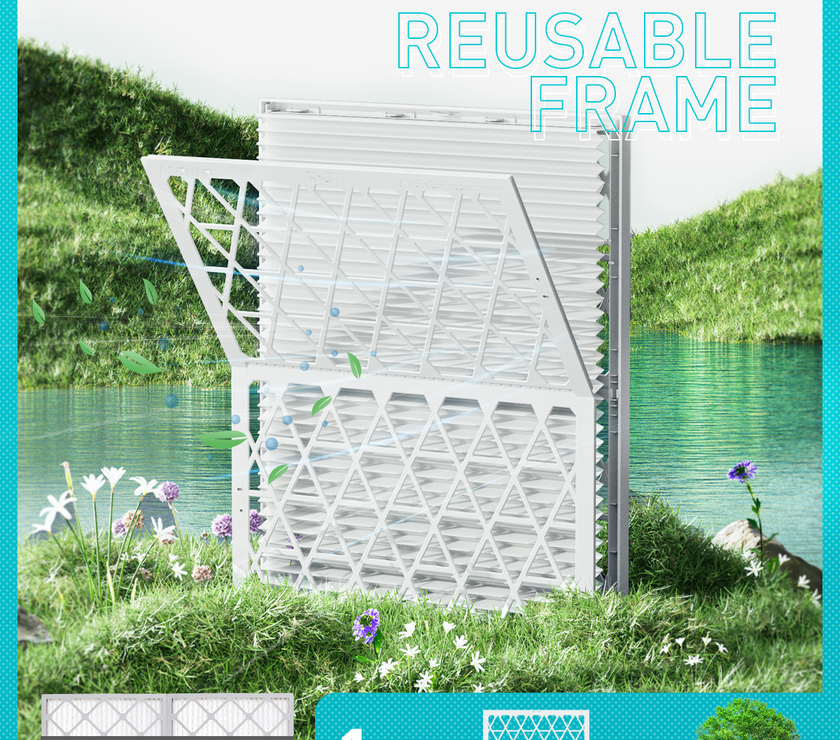 14x30x1 Air Filter MERV 11, 6 Pack Refills with 1 Foldable ABS Frame, Reusable AC HVAC Furnace Filter