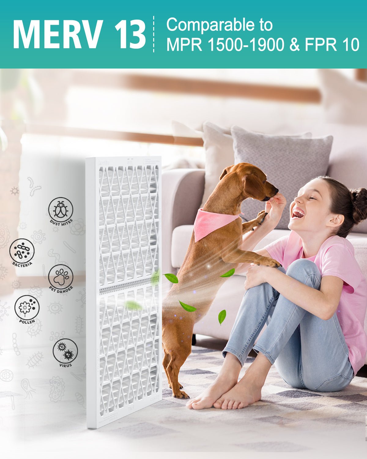 16x20x1 Air Filter MERV 13, 1 Pack Media with Reusable Frame