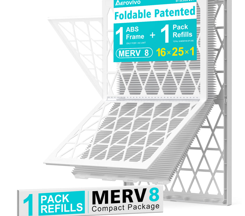16x25x1 Air Filter MERV 8, 1 Pack Media with Reusable Frame, Reusable AC HVAC FurnaceFilter