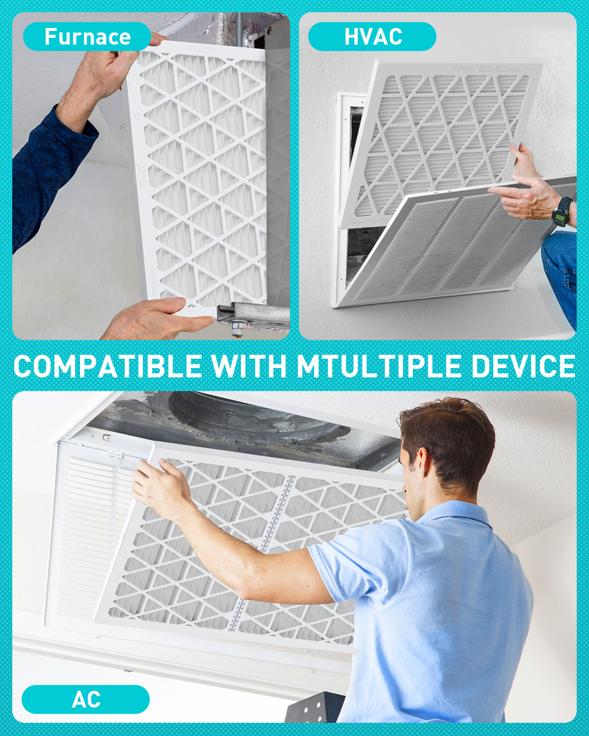 14x30x1 Air Filter MERV 11, 6 Pack Refills with 1 Foldable ABS Frame, Reusable AC HVAC Furnace Filter