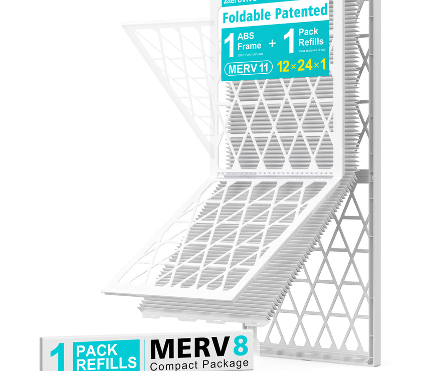 14x24x1 Air Filter MERV 8, 1 Pack Refills with1 Foldable ABS Frame, Reusable AC HVACFurnace Filter