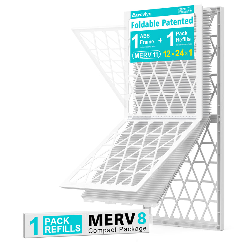 14x24x1 Air Filter MERV 8, 1 Pack Refills with1 Foldable ABS Frame, Reusable AC HVACFurnace Filter