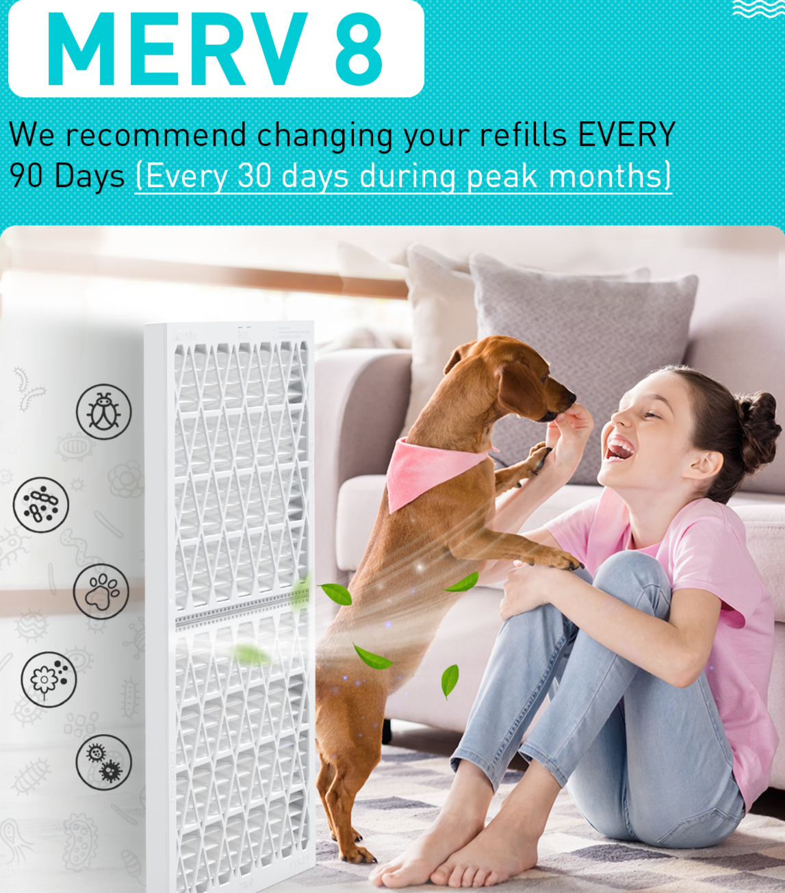 14x14x1 Air Filter MERV 8, 1 Pack Refills with1 Foldable ABS Frame, Reusable AC HVACFurnace Filter