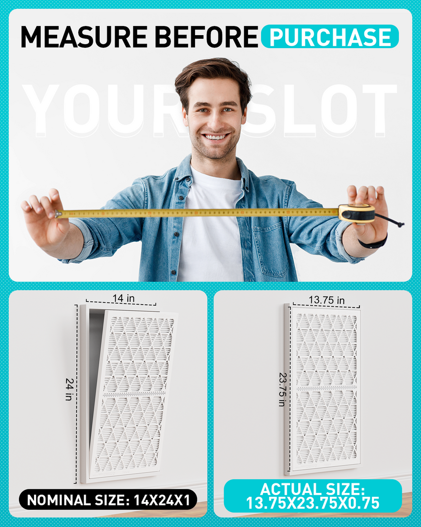 14x24x1 Air Filter MERV 8, 1 Pack Refills with1 Foldable ABS Frame, Reusable AC HVACFurnace Filter