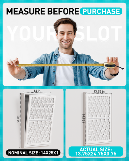 14x25x1 Air Filter MERV 8, 1 Pack Refills with1 Foldable ABS Frame, Reusable AC HVACFurnace Filter