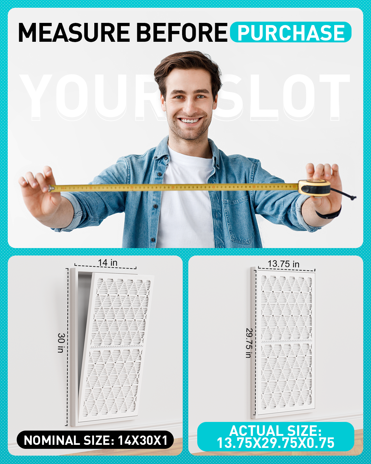 14x30x1 Air Filter MERV 8, 1 Pack Media with Reusable Frame, Reusable AC HVAC FurnaceFilter