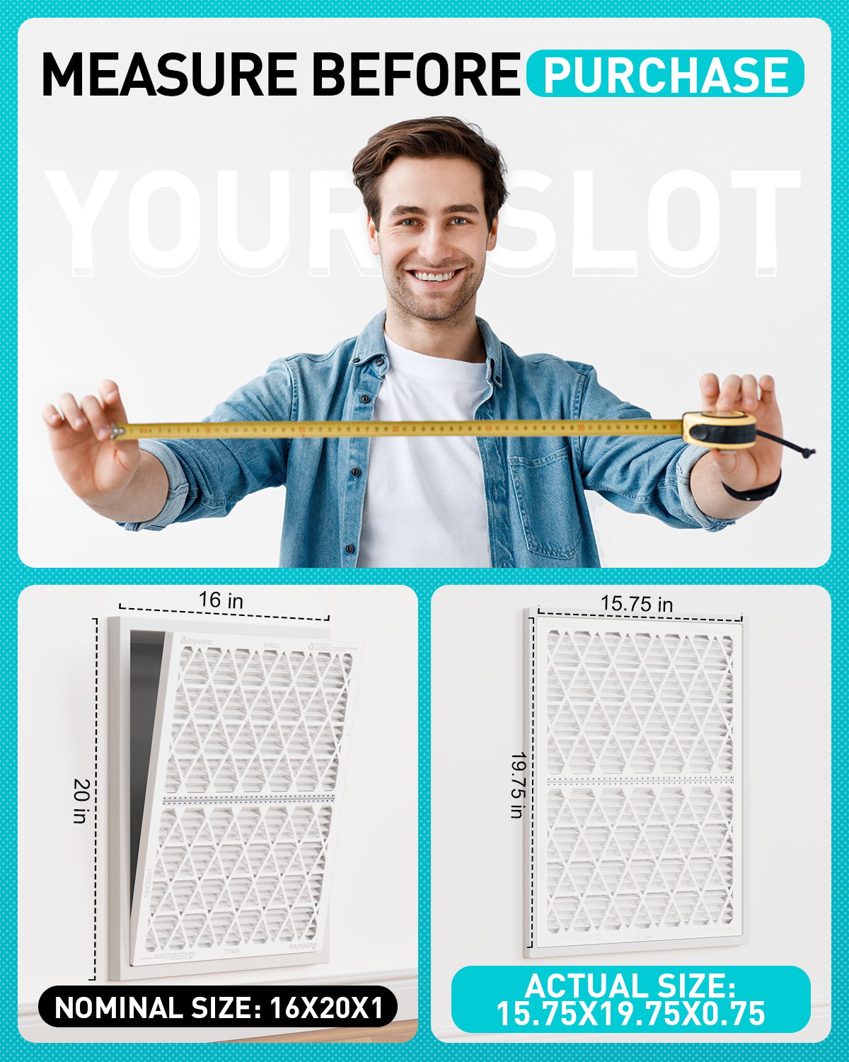 16x20x1 Air Filter MERV 11, 6 Pack Refills with 1 Foldable ABS Frame, Reusable AC HVAC Furnace Filter (Actual Size: 15.59 x 19.56 x 0.78 in)