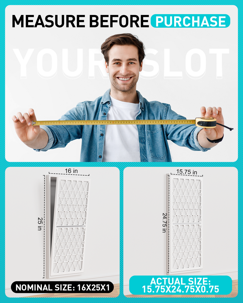 16x25x1 Air Filter MERV 11, 6 Pack Refills with 1 Foldable ABS Frame, Reusable AC HVAC Furnace Filter