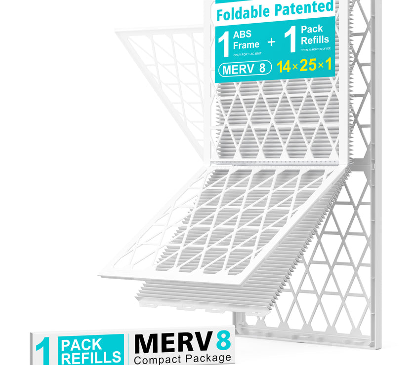 14x25x1 Air Filter MERV 8, 1 Pack Media with Reusable Frame, Reusable AC HVAC FurnaceFilter