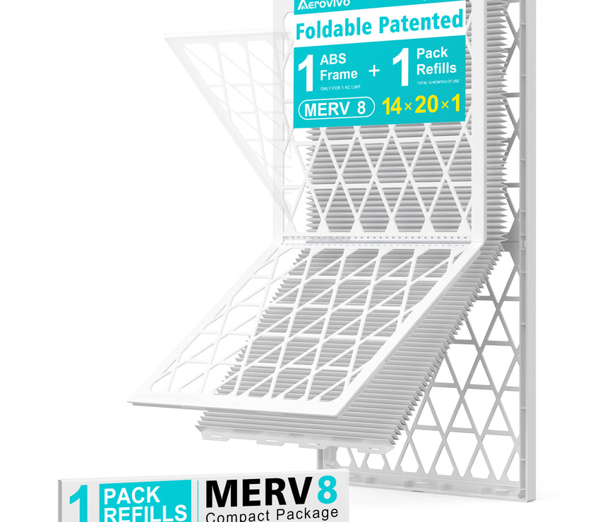 14x20x1 Air Filter MERV 8, 1 Pack Refills with1 Foldable ABS Frame, Reusable AC HVACFurnace Filter