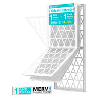 14x30x1 Air Filter MERV 8, 1 Pack Refills with1 Foldable ABS Frame, Reusable AC HVACFurnace Filter