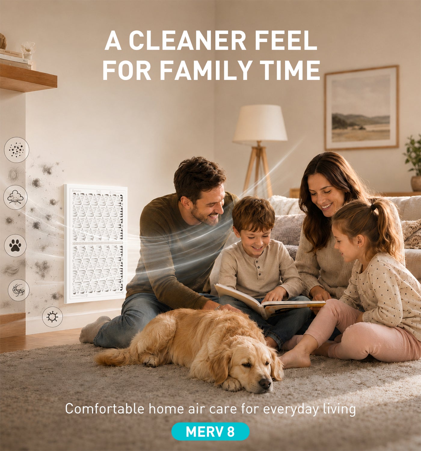 AErovivo Refillable 16x20x1 Air Filter MERV 8, Reusable Frame & 6 Refills I Lint, Pet Hair & Everyday Particle Control, 30-90 Day Filter for AC, HVAC & Furnace Systems, Actual Size 15.75x19.75x0.75in